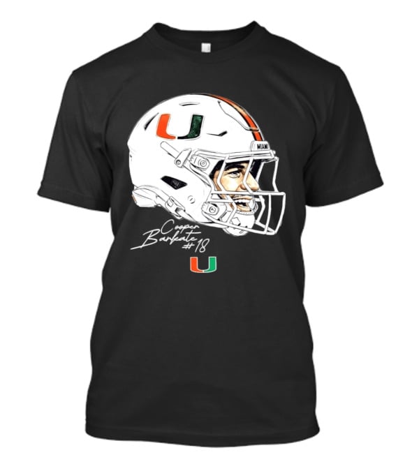 NCAA Football Miami Hurricanes Cooper Barkate #18 Game Face Helmet Miami T-Shirt