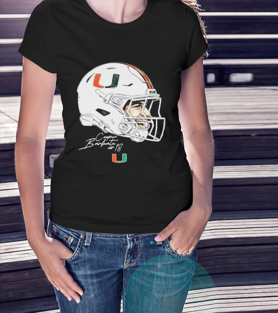 NCAA Football Miami Hurricanes Cooper Barkate #18 Game Face Helmet Miami T-Shirt
