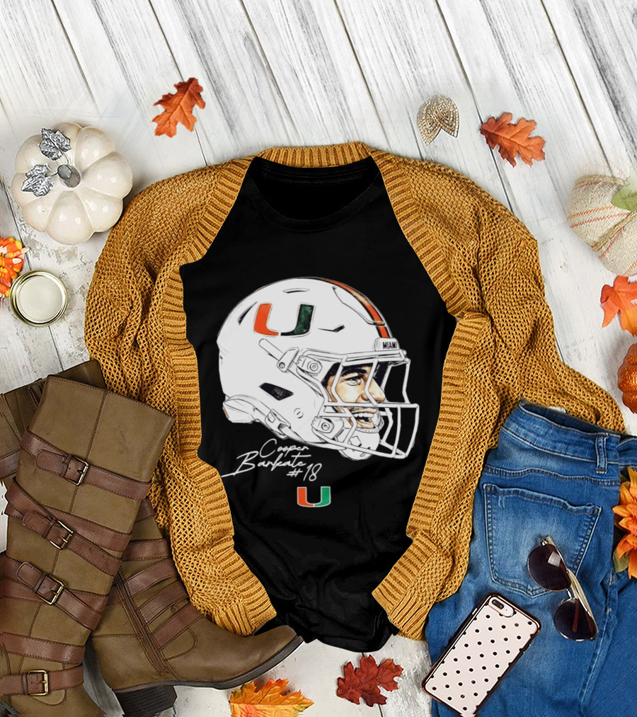 NCAA Football Miami Hurricanes Cooper Barkate #18 Game Face Helmet Miami T-Shirt