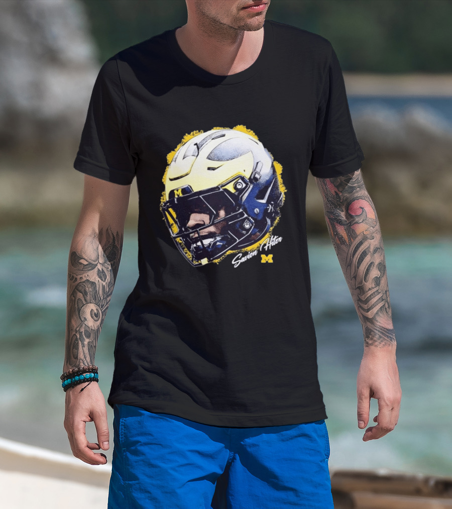 NCAA Football Michigan Wolverines Savion Hiter Game Face Helmet M T-Shirt