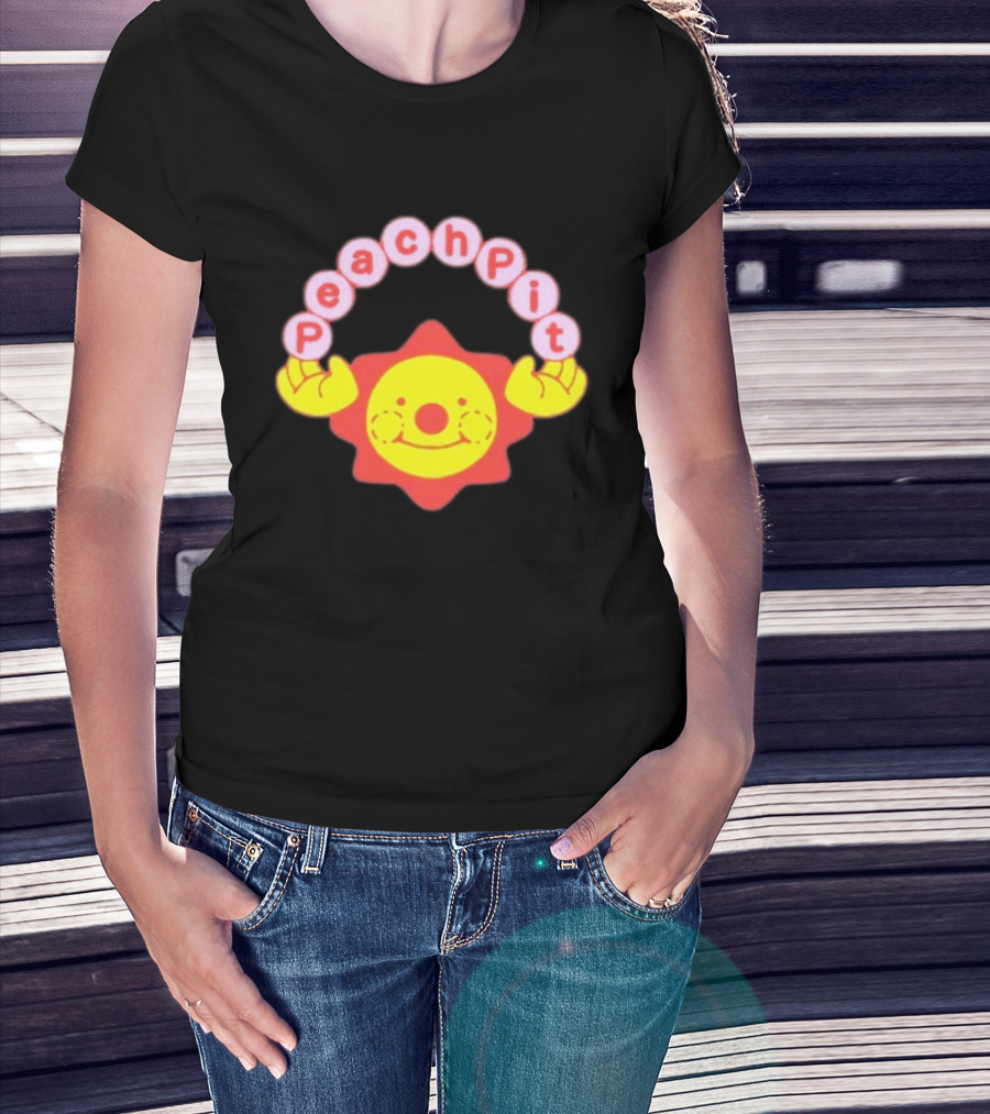 Peach Pit Smiling Sun With Playful Hands T-Shirt