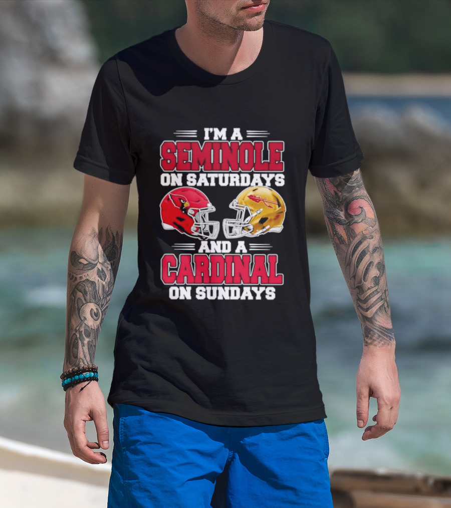 I'm A Seminole On Saturdays And A Cardinal On Sundays Football Helmets T-Shirt