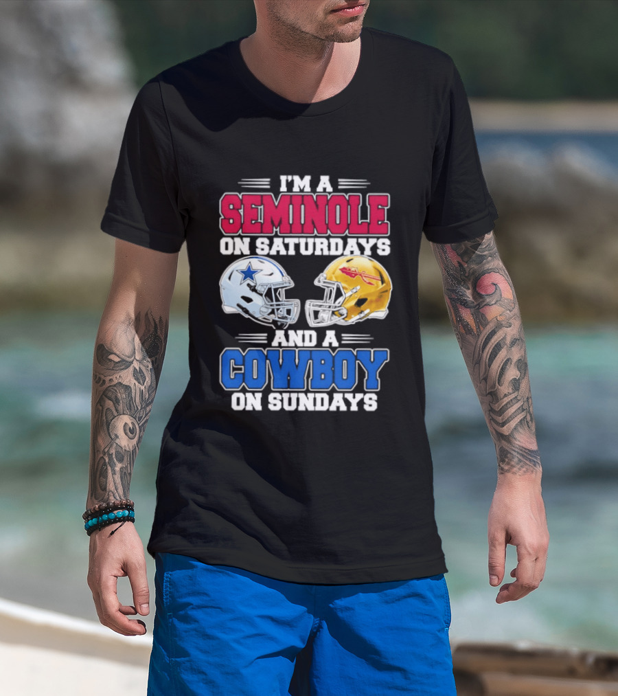 I'm A Seminole On Saturdays And A Cowboy On Sundays Football Helmets T-Shirt