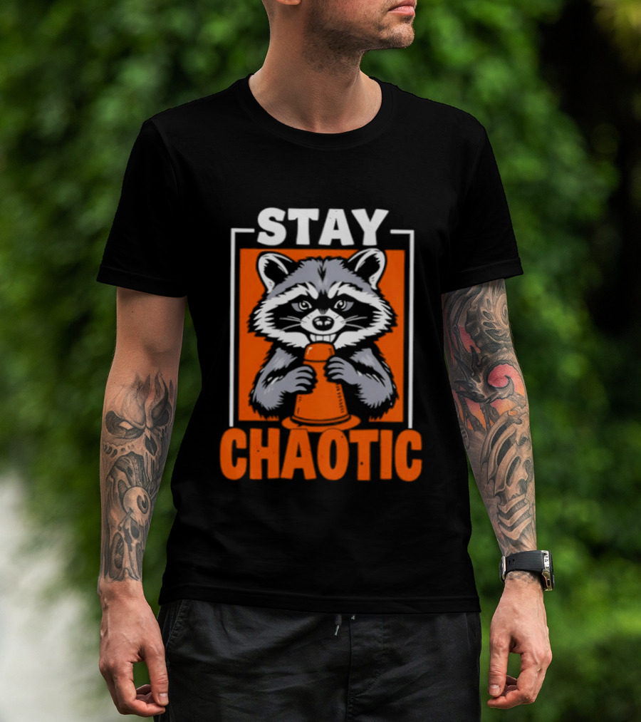 Stay Chaotic Raccoon Mischief Orange T-Shirt