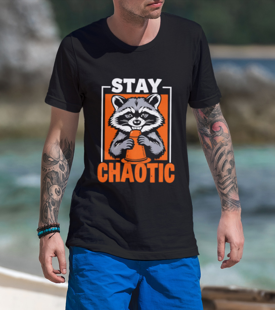 Stay Chaotic Raccoon Mischief Orange T-Shirt