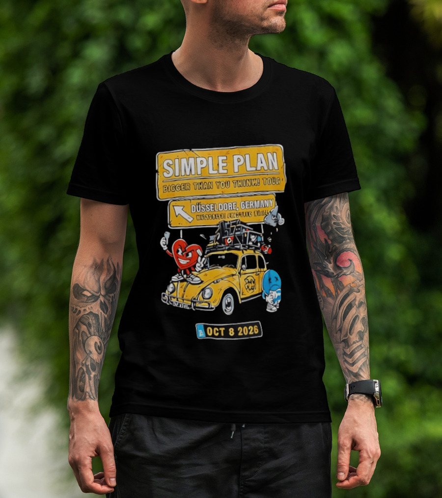 SIMPLE PLAN Bigger Than You Think Tour Düsseldorf Germany Oct 8 2026 Vintage Car Cartoon T-Shirt