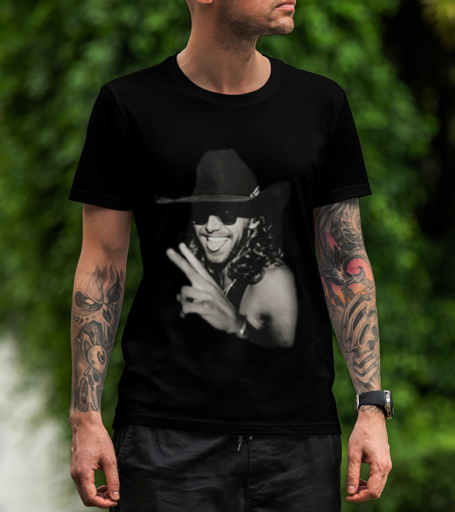 Warren Zeiders Cowboy Hat Black Sunglasses Peace Sign T-Shirt
