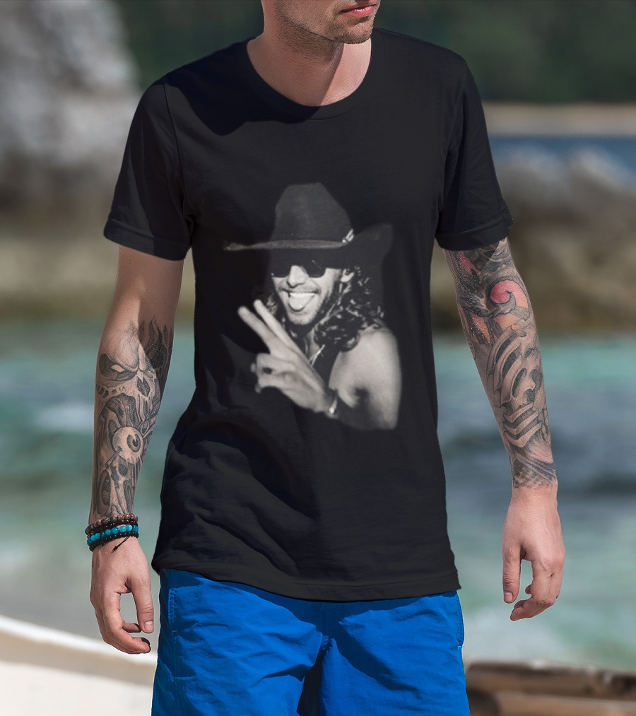 Warren Zeiders Cowboy Hat Black Sunglasses Peace Sign T-Shirt