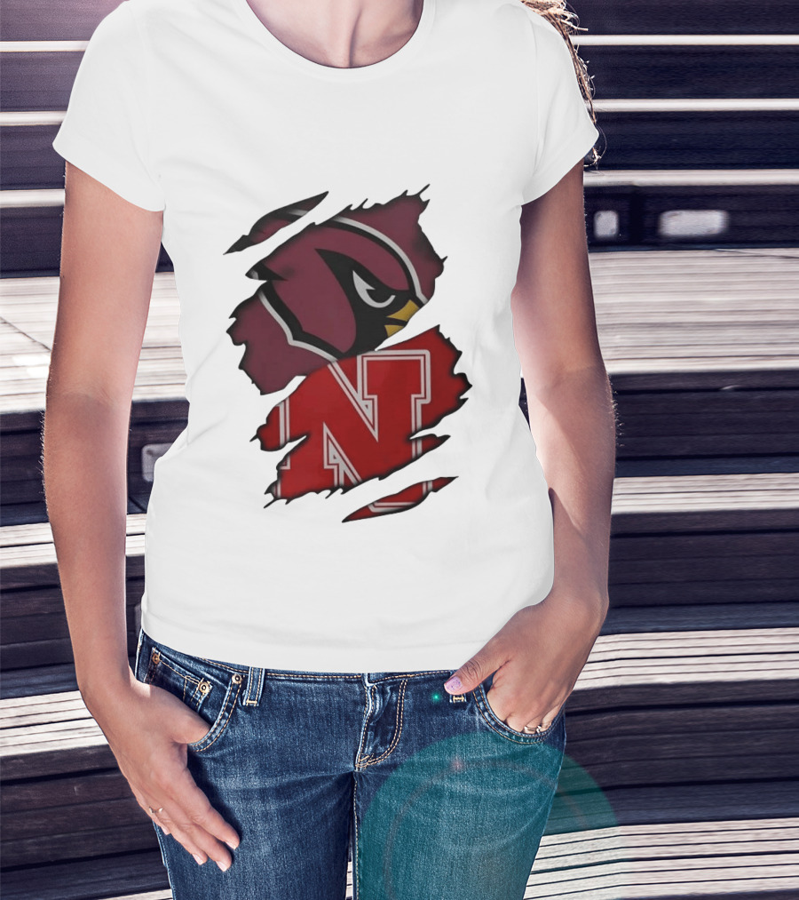 Arizona Cardinals And Nebraska Cornhuskers Ripped Logo Blend T-Shirt