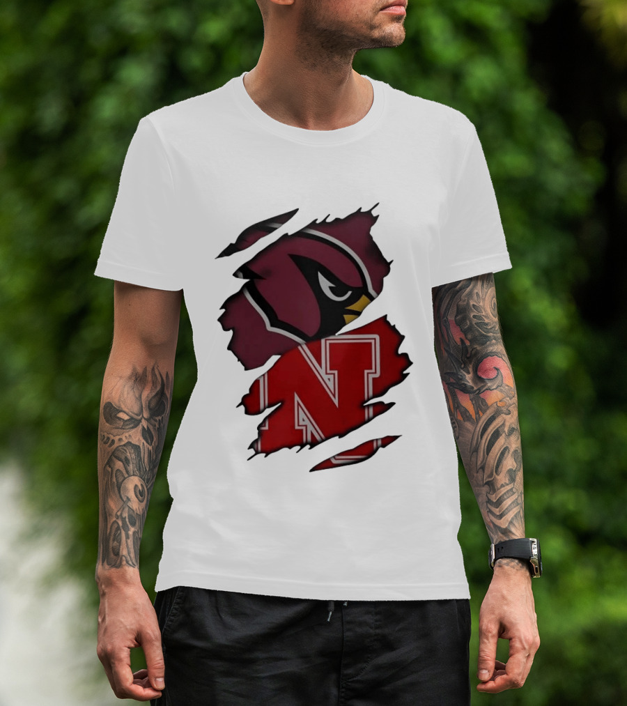 Arizona Cardinals And Nebraska Cornhuskers Ripped Logo Blend T-Shirt