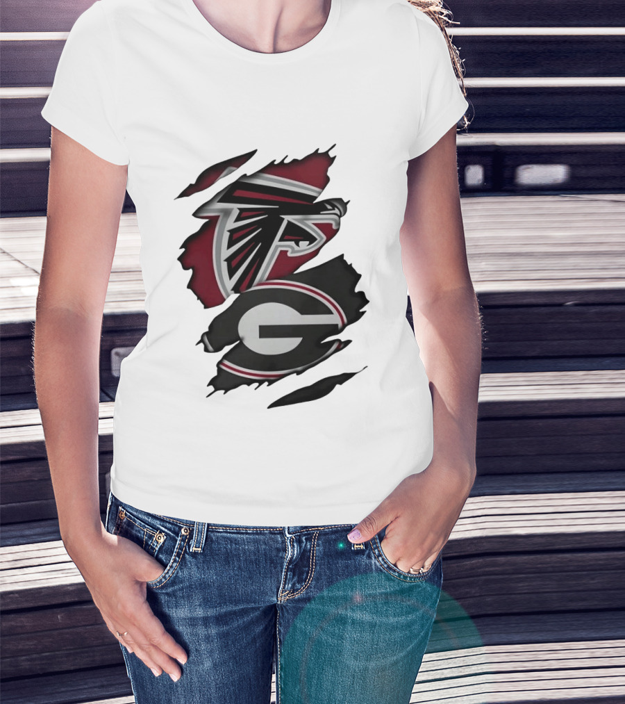 Atlanta Falcons Georgia Bulldogs Torn Skin Fan Gear T-Shirt