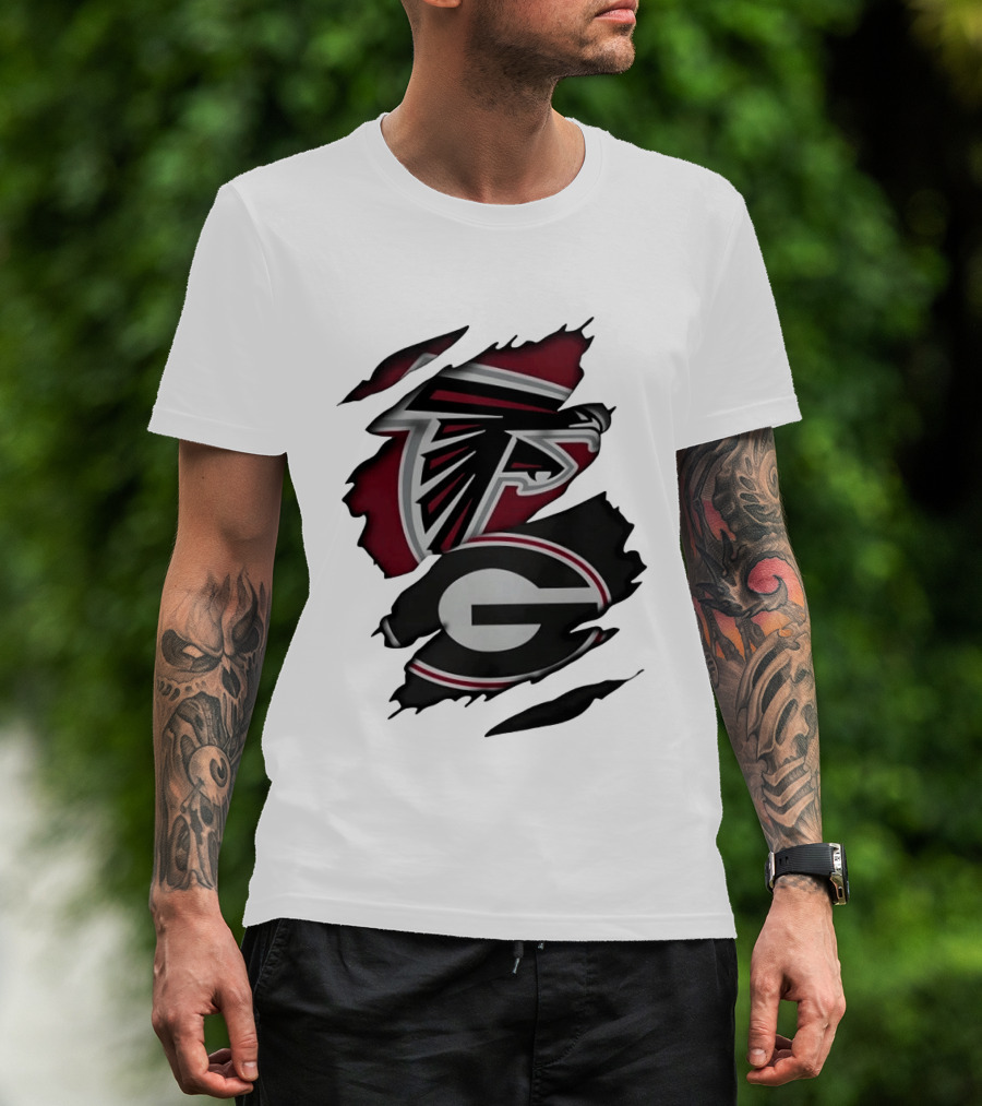 Atlanta Falcons Georgia Bulldogs Torn Skin Fan Gear T-Shirt
