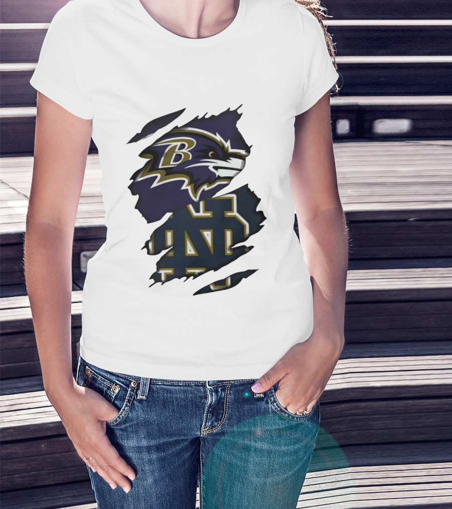 Baltimore Ravens Notre Dame Fighting Irish Ripped Logo Clash T-Shirt
