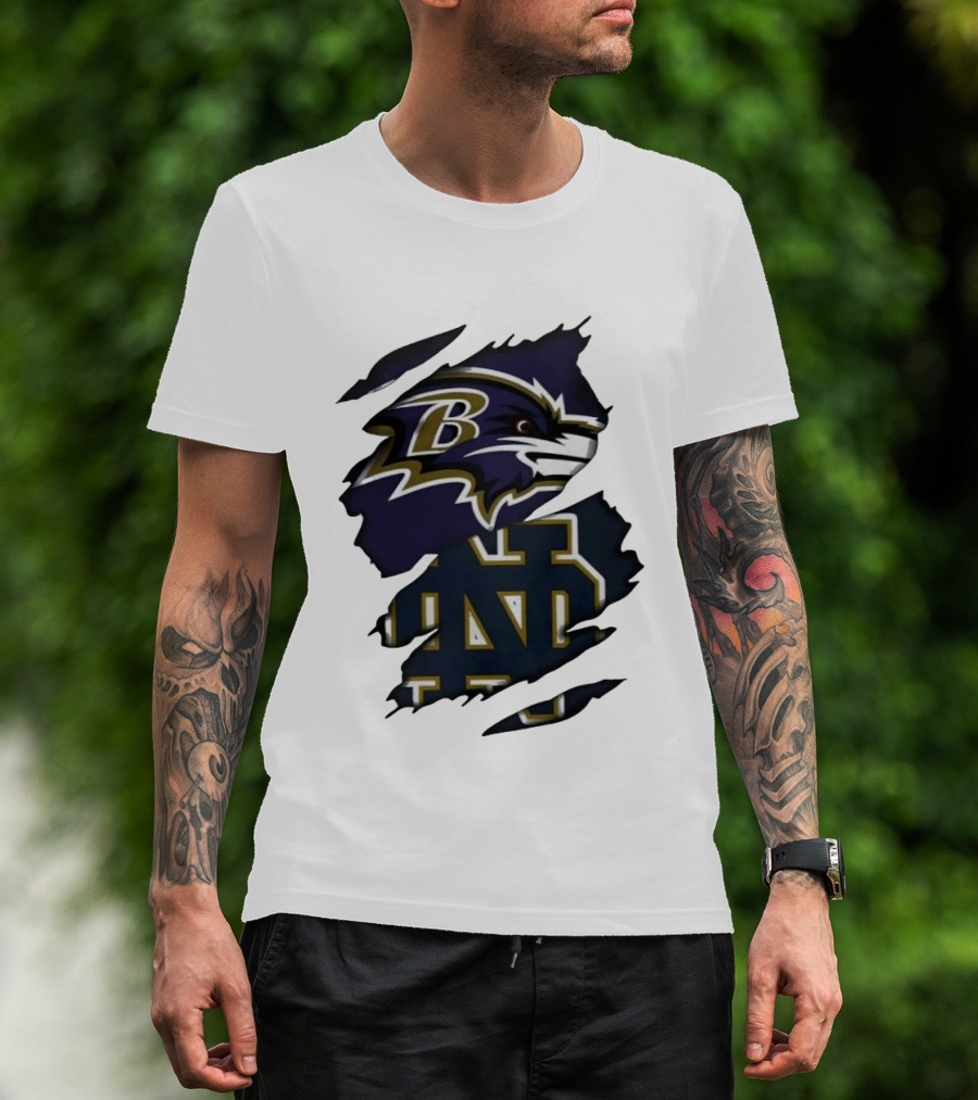 Baltimore Ravens Notre Dame Fighting Irish Ripped Logo Clash T-Shirt