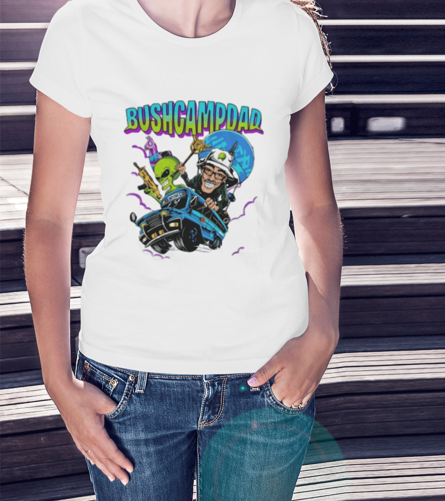 BUSHCAMPDAD Bush Camper The Battle Bus Alien Adventure T-Shirt