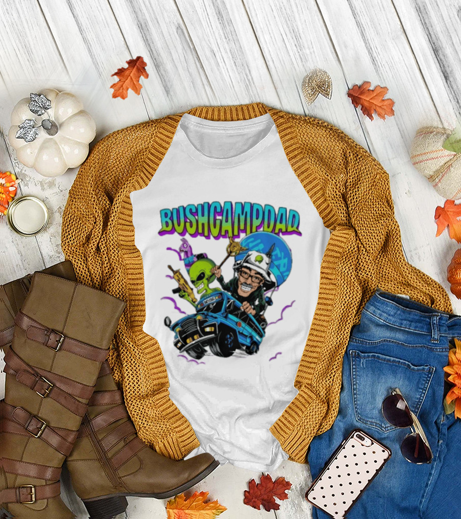 BUSHCAMPDAD Bush Camper The Battle Bus Alien Adventure T-Shirt