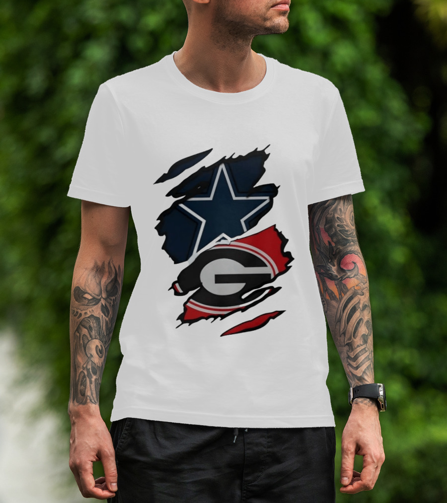 Dallas Cowboys Star Georgia Bulldogs Ripped Fabric T-Shirt