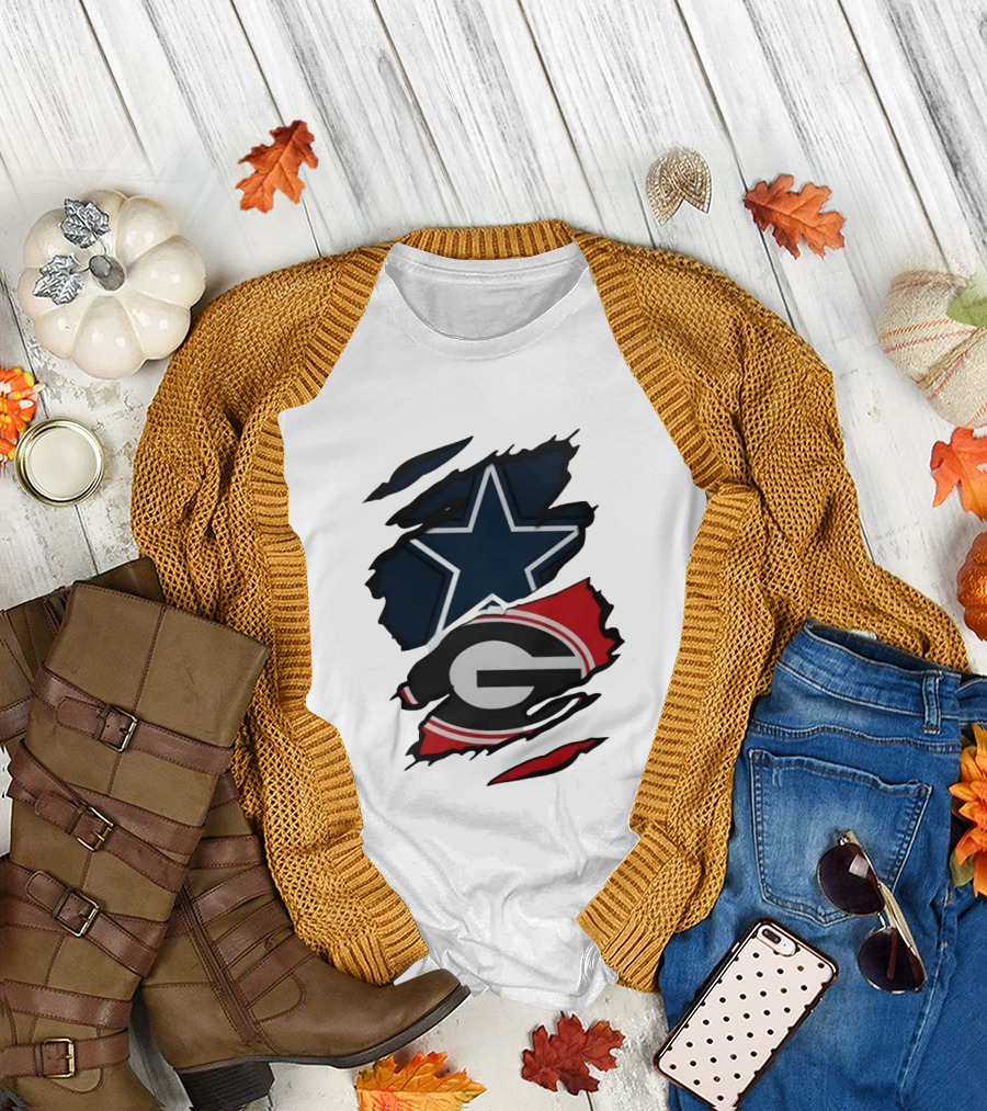 Dallas Cowboys Star Georgia Bulldogs Ripped Fabric T-Shirt