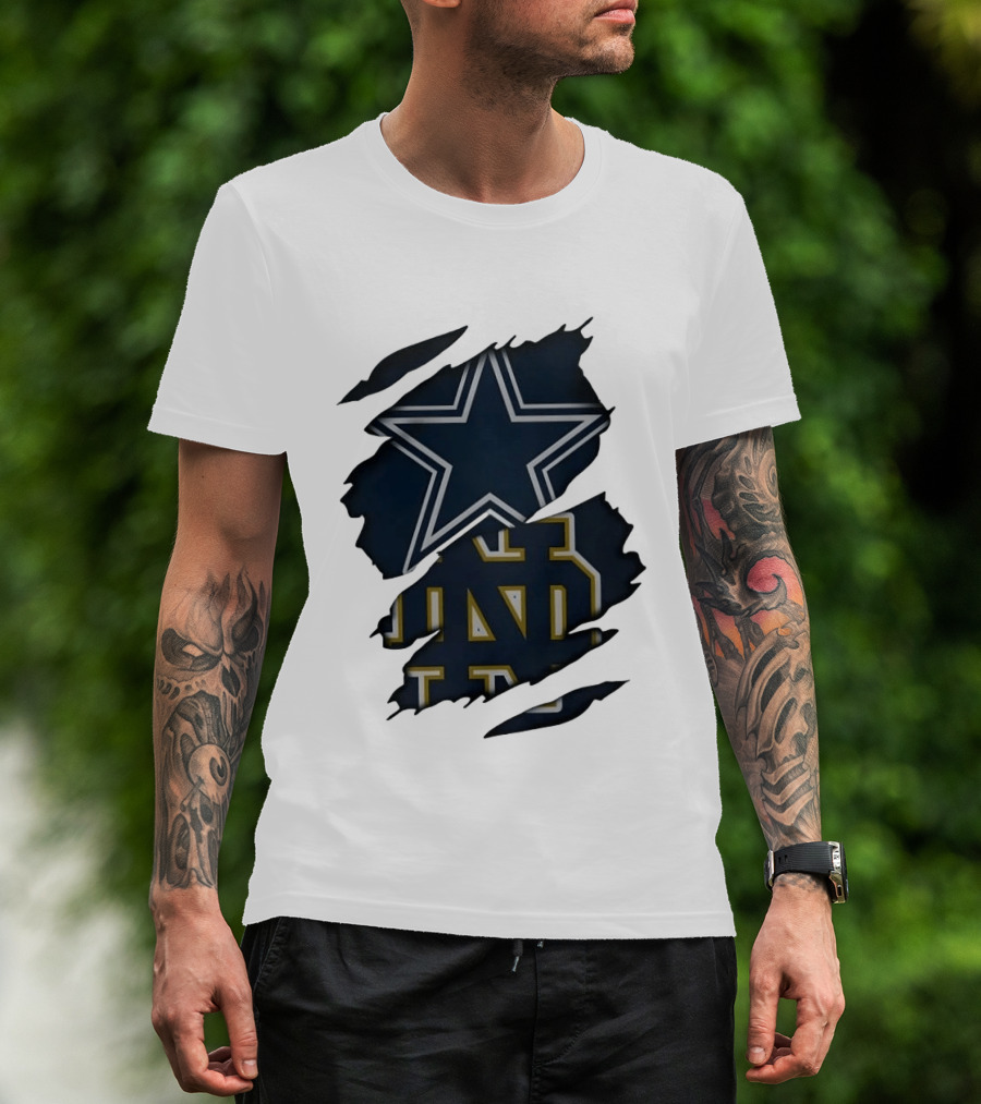 Dallas Cowboys Star And Notre Dame Fighting Irish ND Distressed Fan T-Shirt