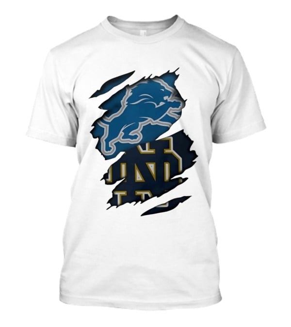 Detroit Lions Notre Dame Fighting Irish Distressed Logo Combination T-Shirt