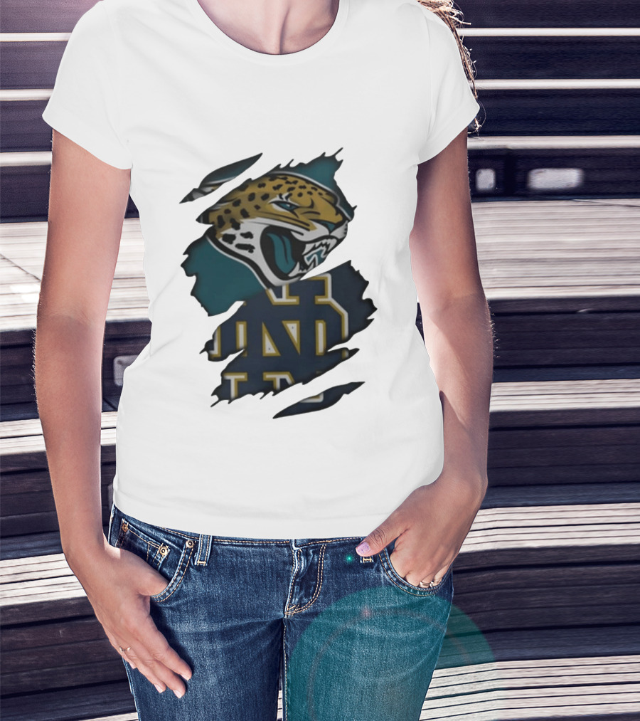 Jacksonville Jaguars Notre Dame Fighting Irish Distressed Crossover Fan T-Shirt