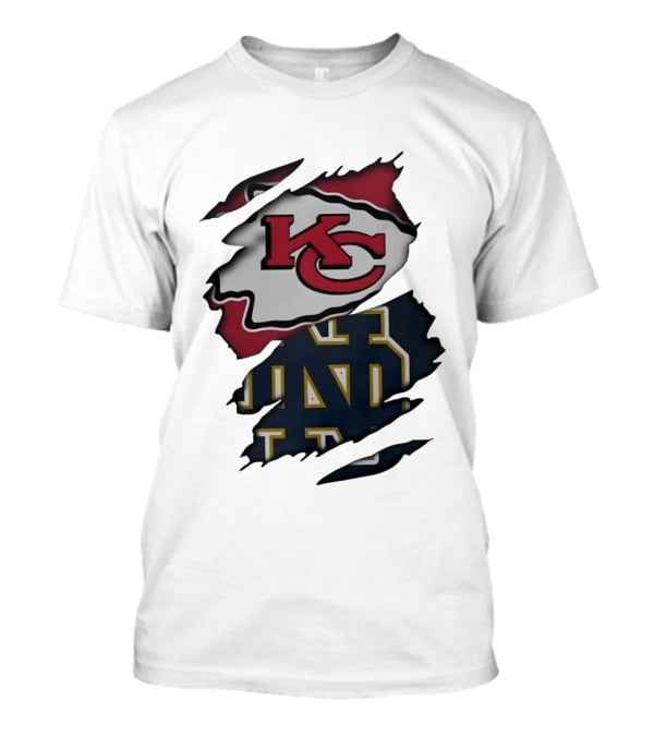 Kansas City Chiefs KC And Notre Dame Fighting Irish ND Distressed T-Shirt