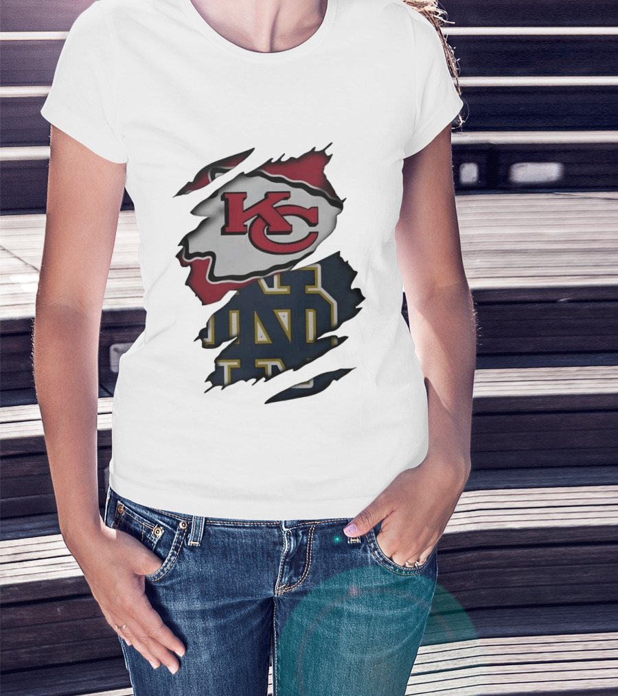 Kansas City Chiefs KC And Notre Dame Fighting Irish ND Distressed T-Shirt