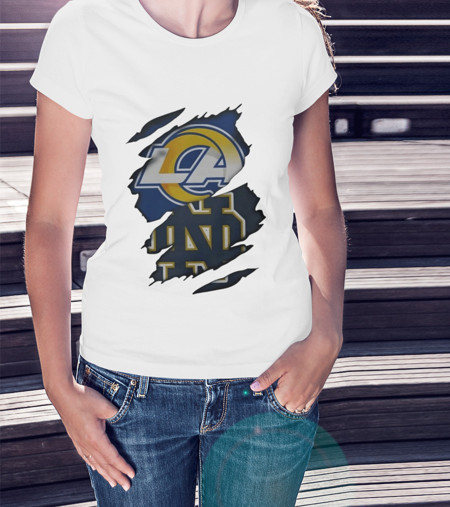 Los Angeles Rams Notre Dame Fighting Irish Ripped Effect LA ND T-Shirt