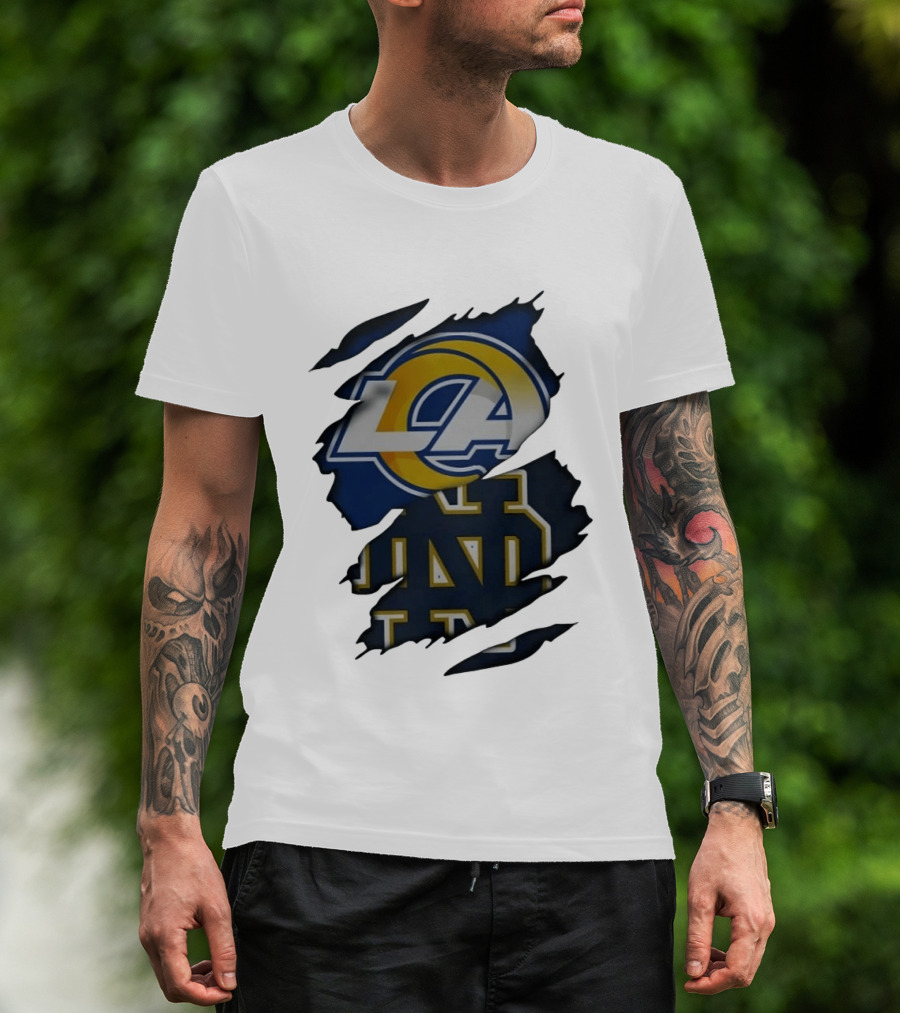 Los Angeles Rams Notre Dame Fighting Irish Ripped Effect LA ND T-Shirt