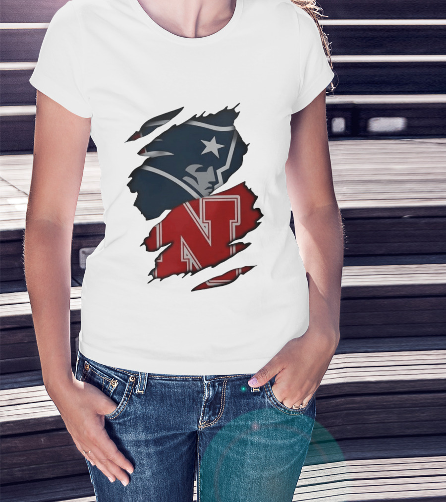 New England Patriots Nebraska Cornhuskers Distressed Logo Mashup T-Shirt