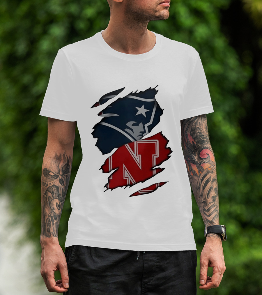 New England Patriots Nebraska Cornhuskers Distressed Logo Mashup T-Shirt