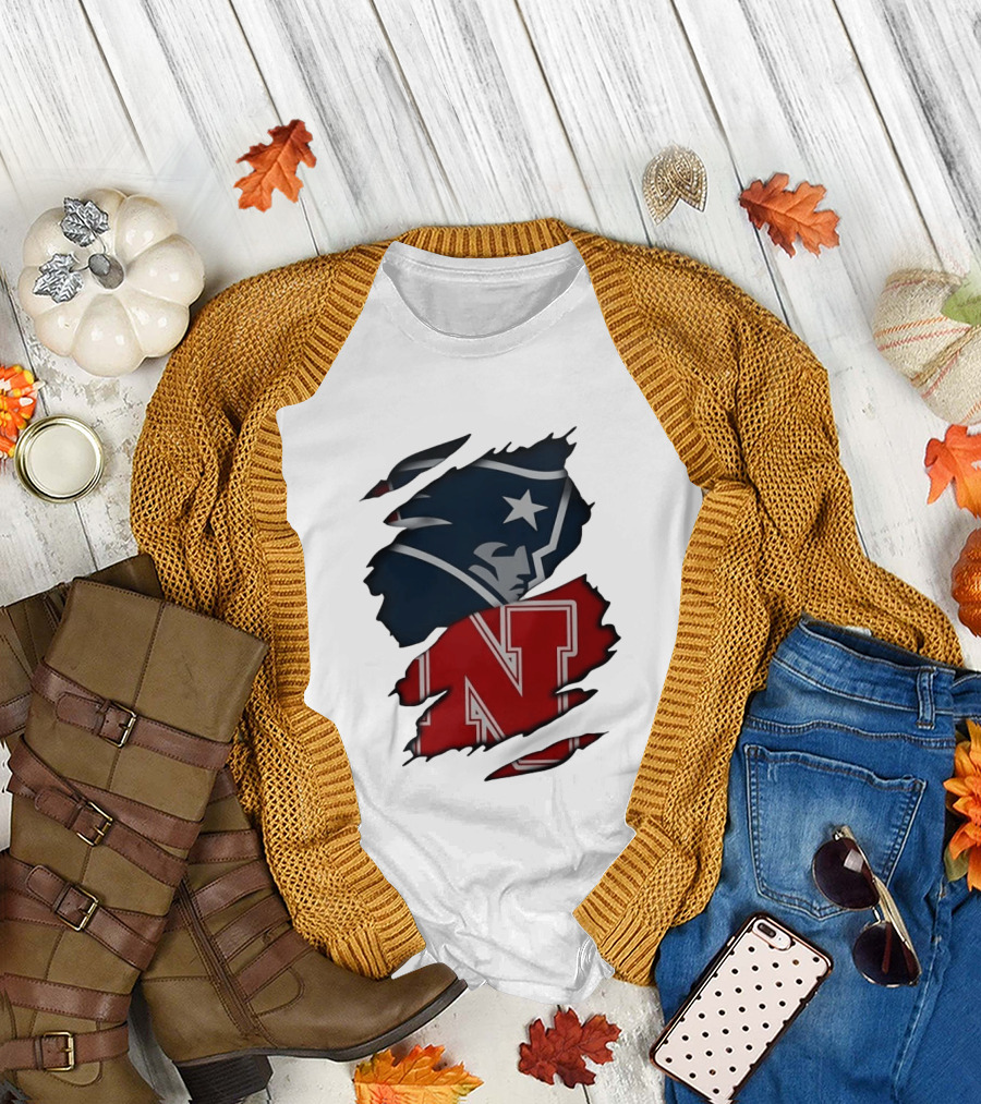New England Patriots Nebraska Cornhuskers Distressed Logo Mashup T-Shirt