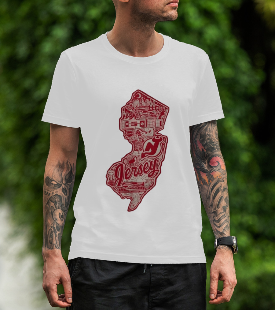 New Jersey Devils Prudential Center Newark Collage Map T-Shirt