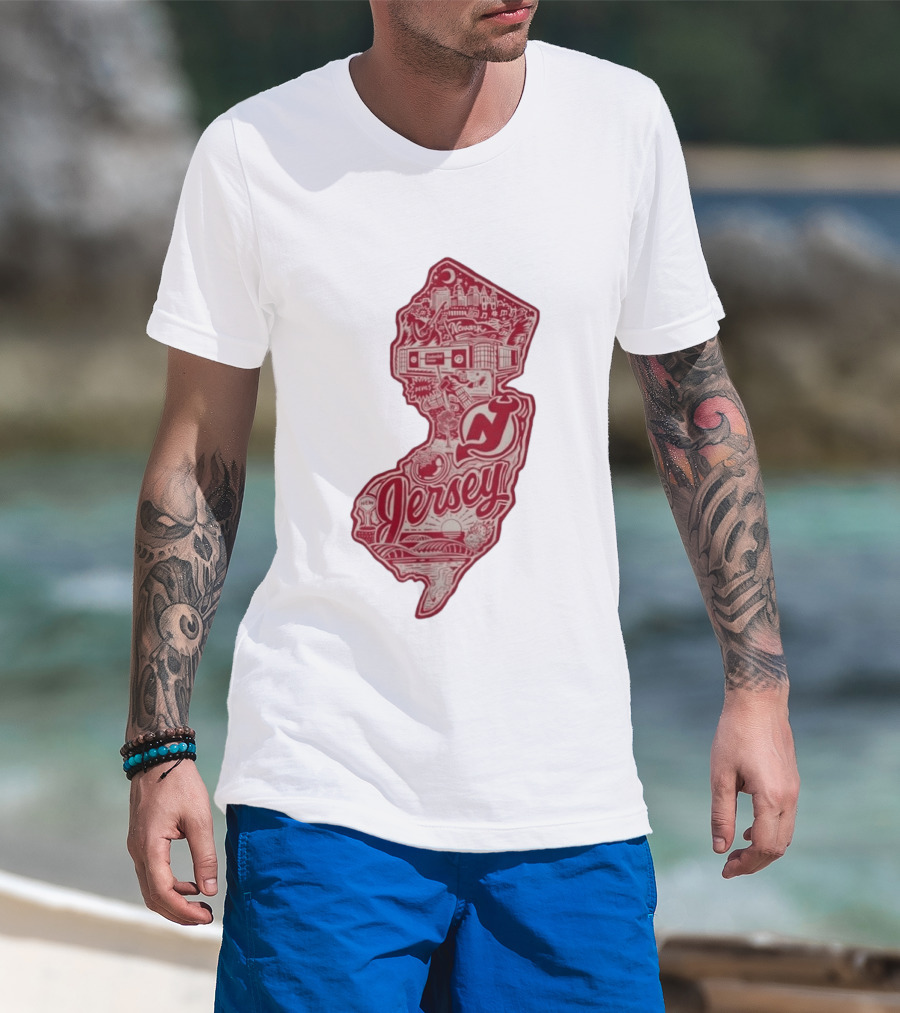 New Jersey Devils Prudential Center Newark Collage Map T-Shirt