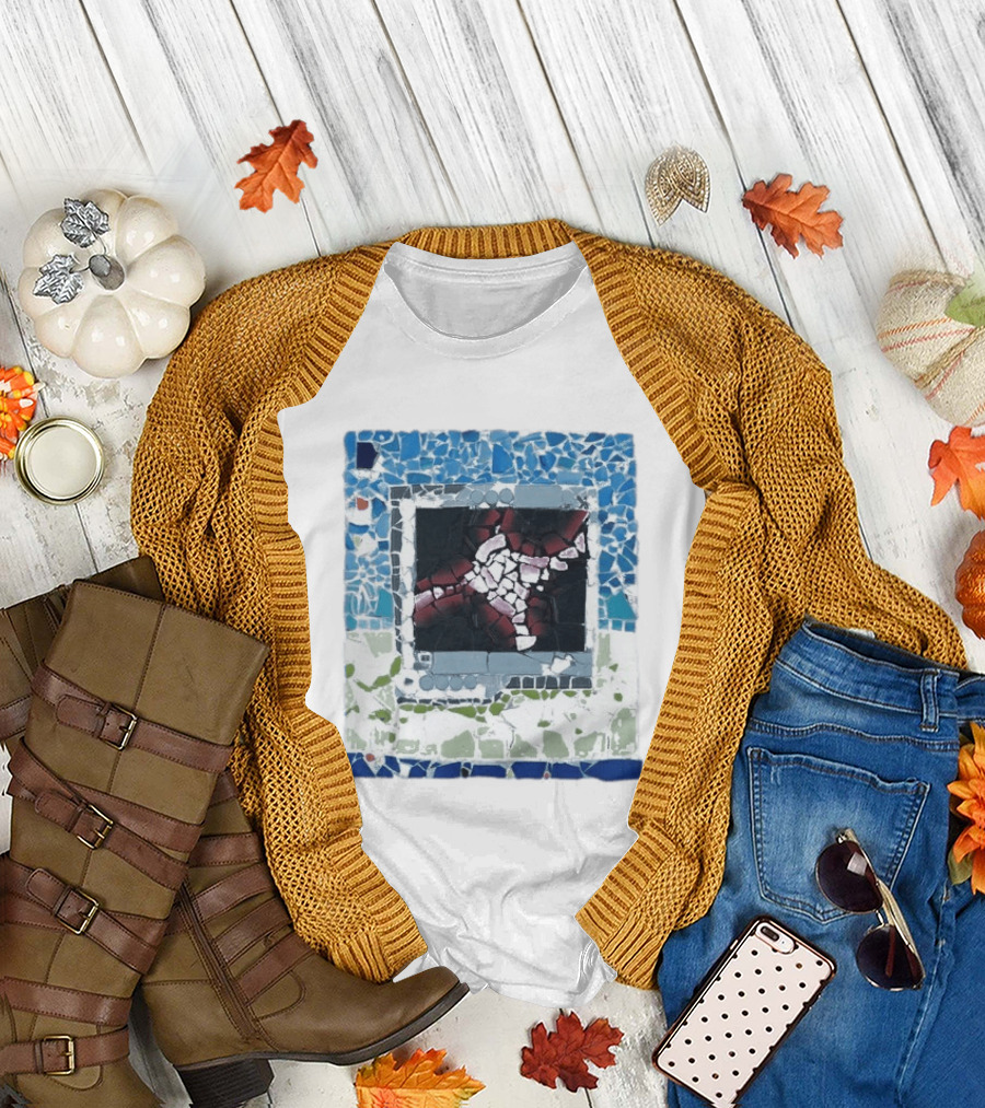 Peach Pit Central Mosaic Blue Abstract Frame T-Shirt