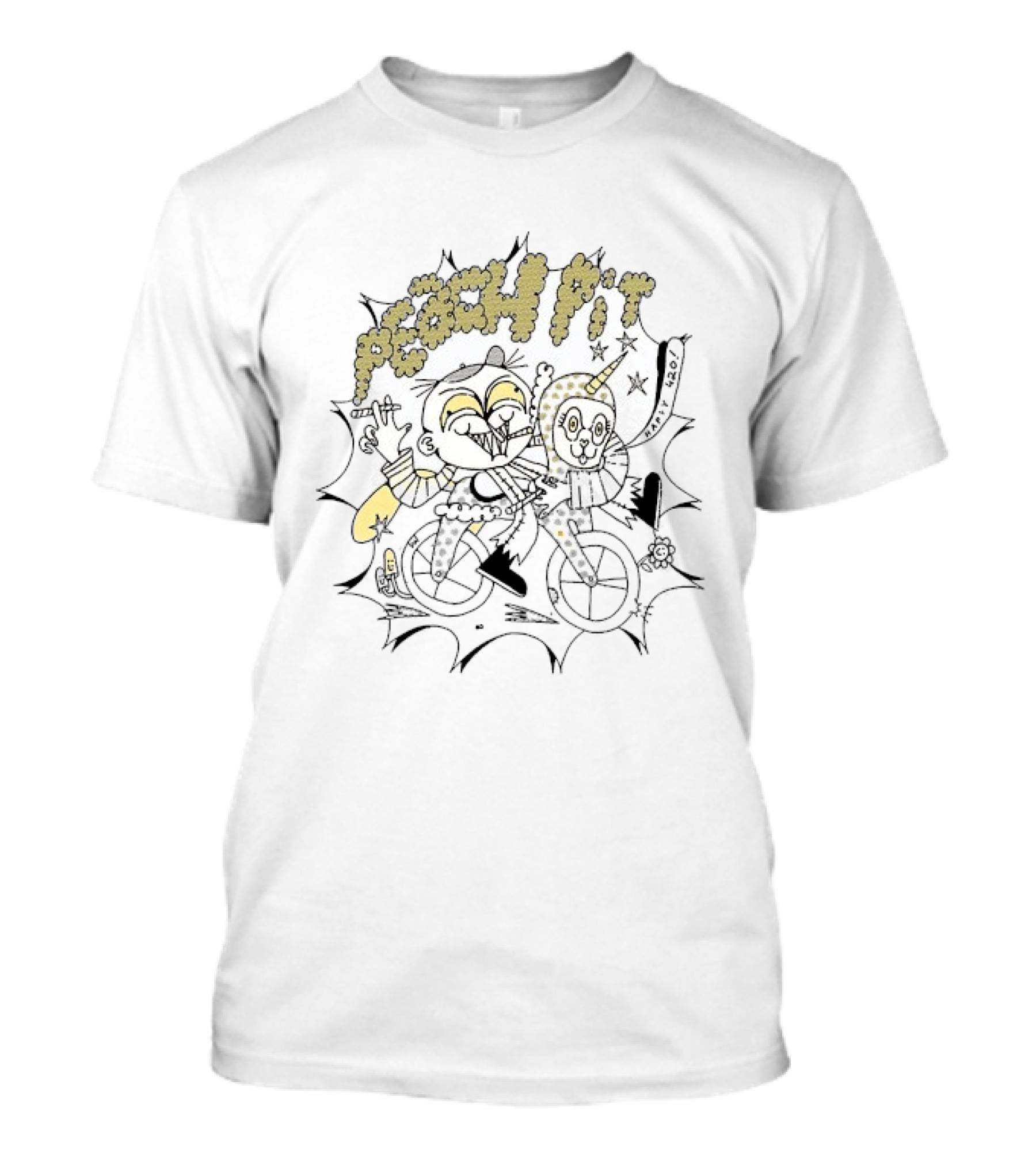 Peach Pit Riding High Bicycle Cartoon T-Shirt