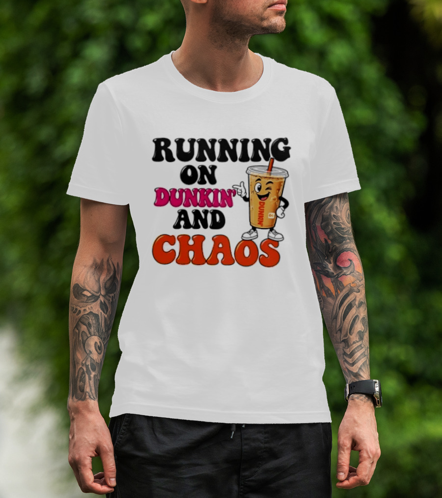Running On Dunkin' And Chaos Coffee Winking Iced Drink T-Shirt