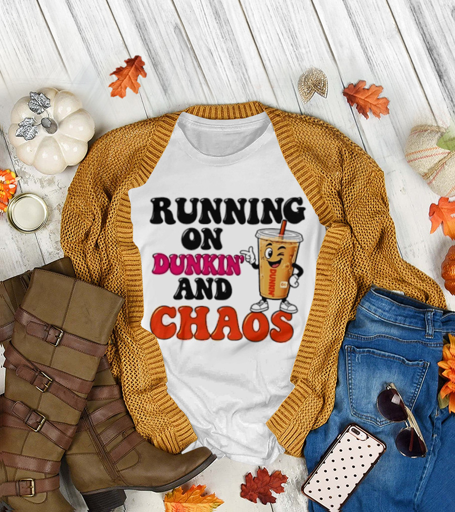 Running On Dunkin' And Chaos Coffee Winking Iced Drink T-Shirt