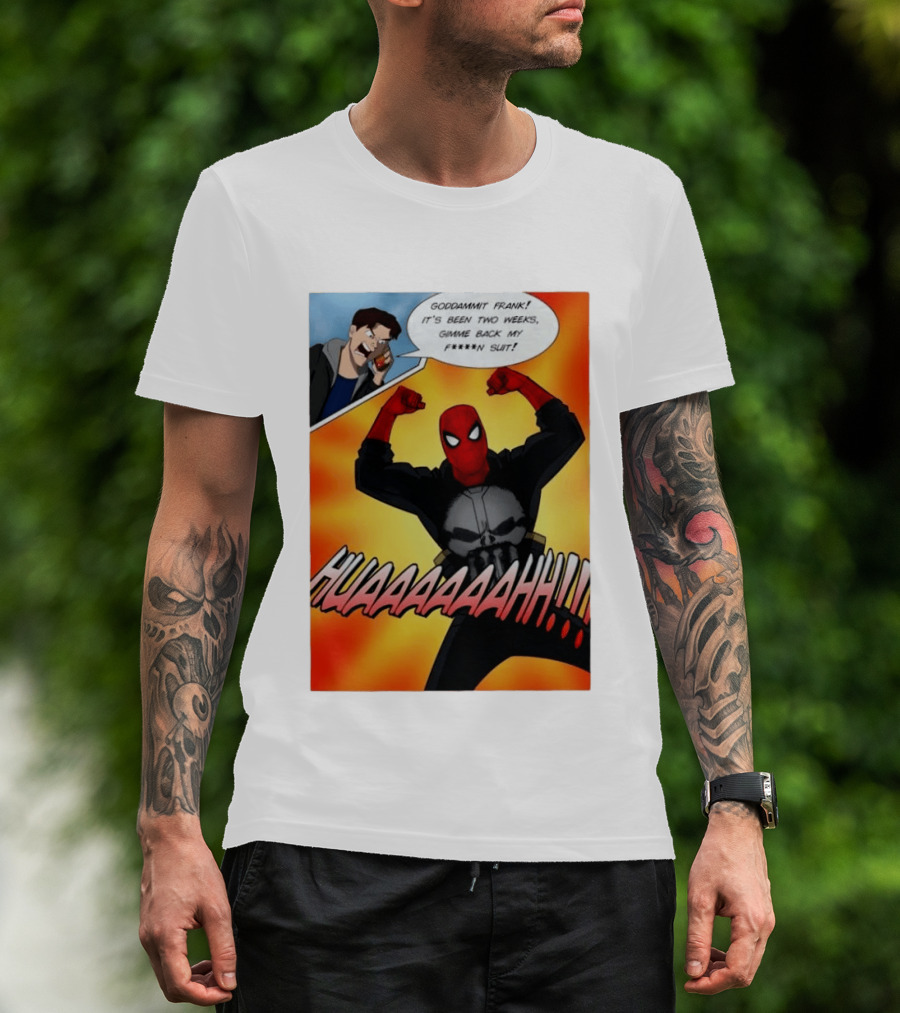 Spider Man And The Punisher Comic Goddammit Frank Huaaahhh Speech Bubble Scene T-Shirt