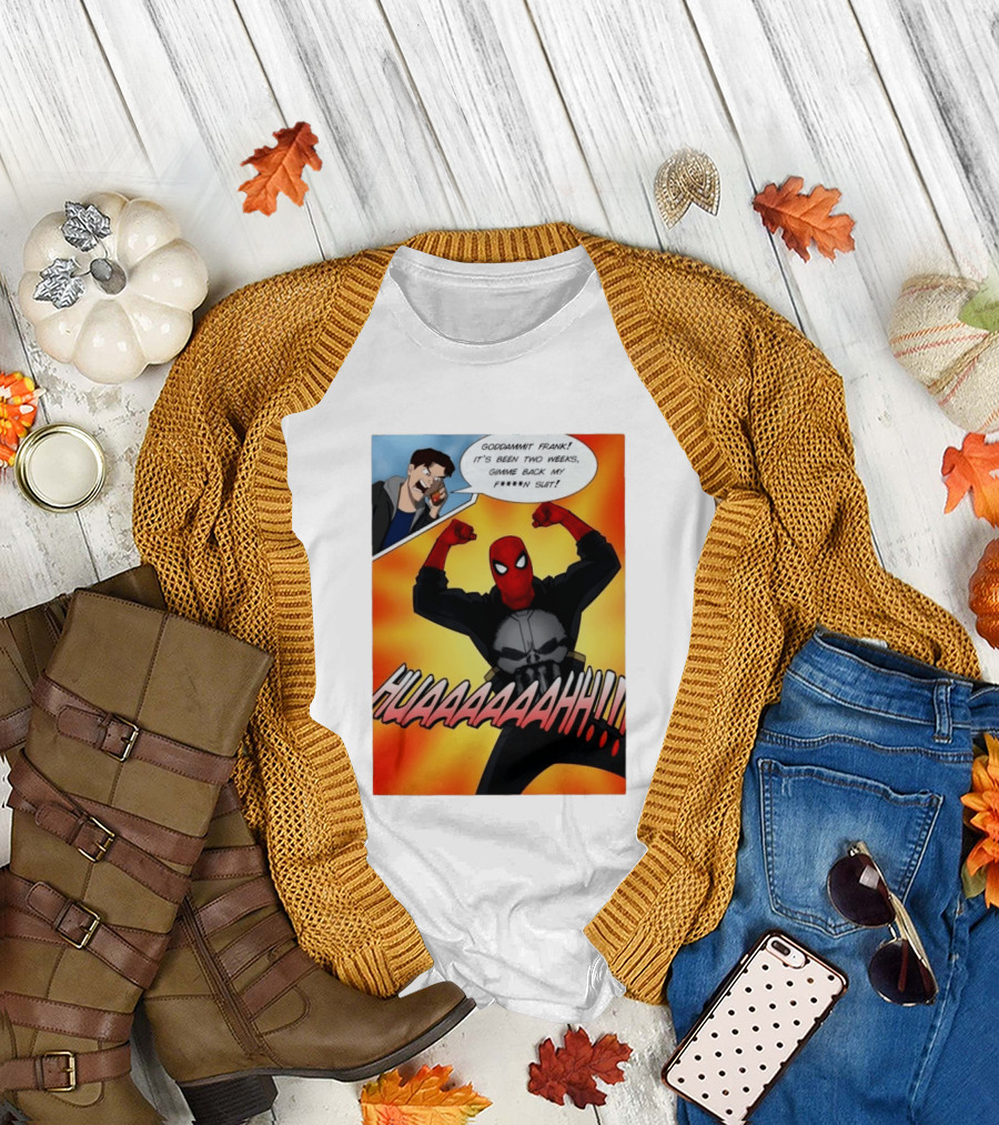 Spider Man And The Punisher Comic Goddammit Frank Huaaahhh Speech Bubble Scene T-Shirt