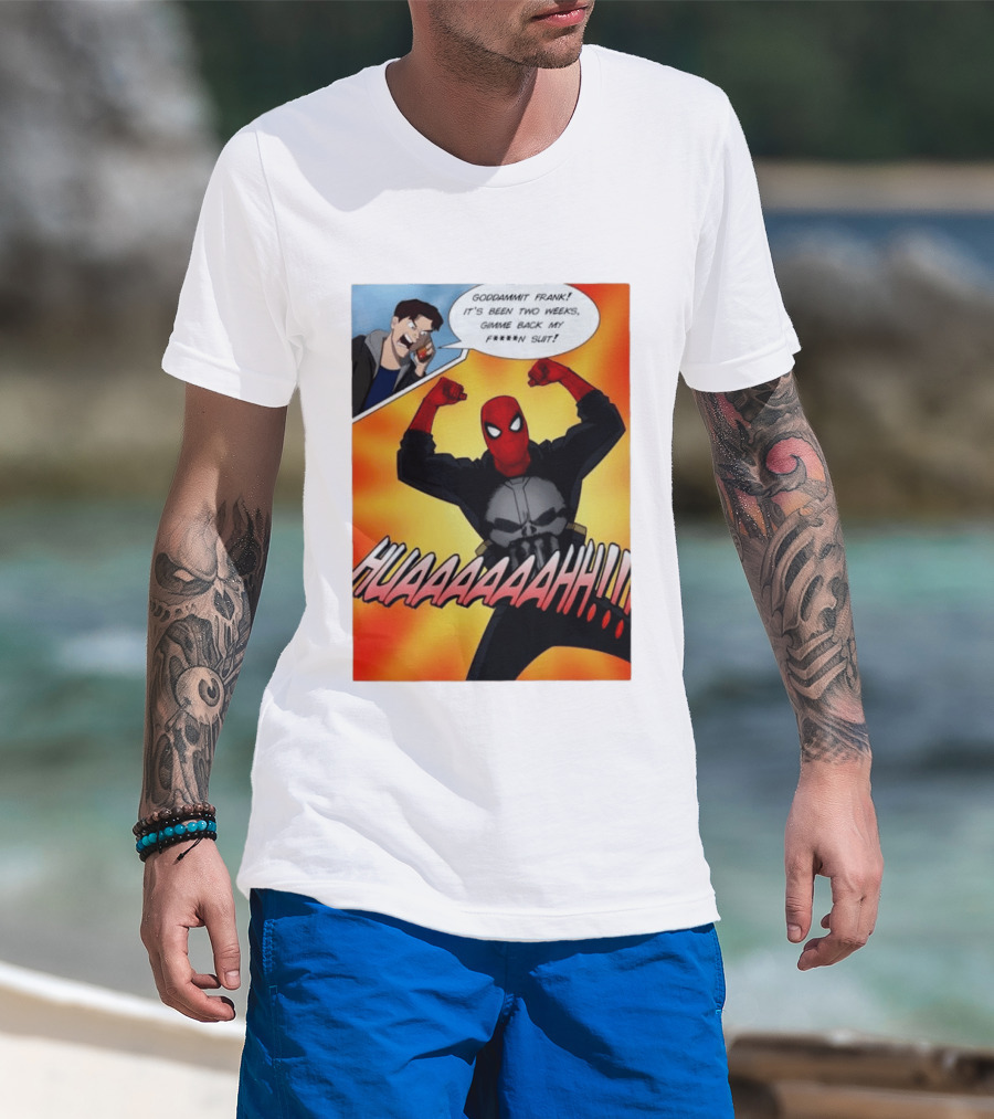Spider Man And The Punisher Comic Goddammit Frank Huaaahhh Speech Bubble Scene T-Shirt