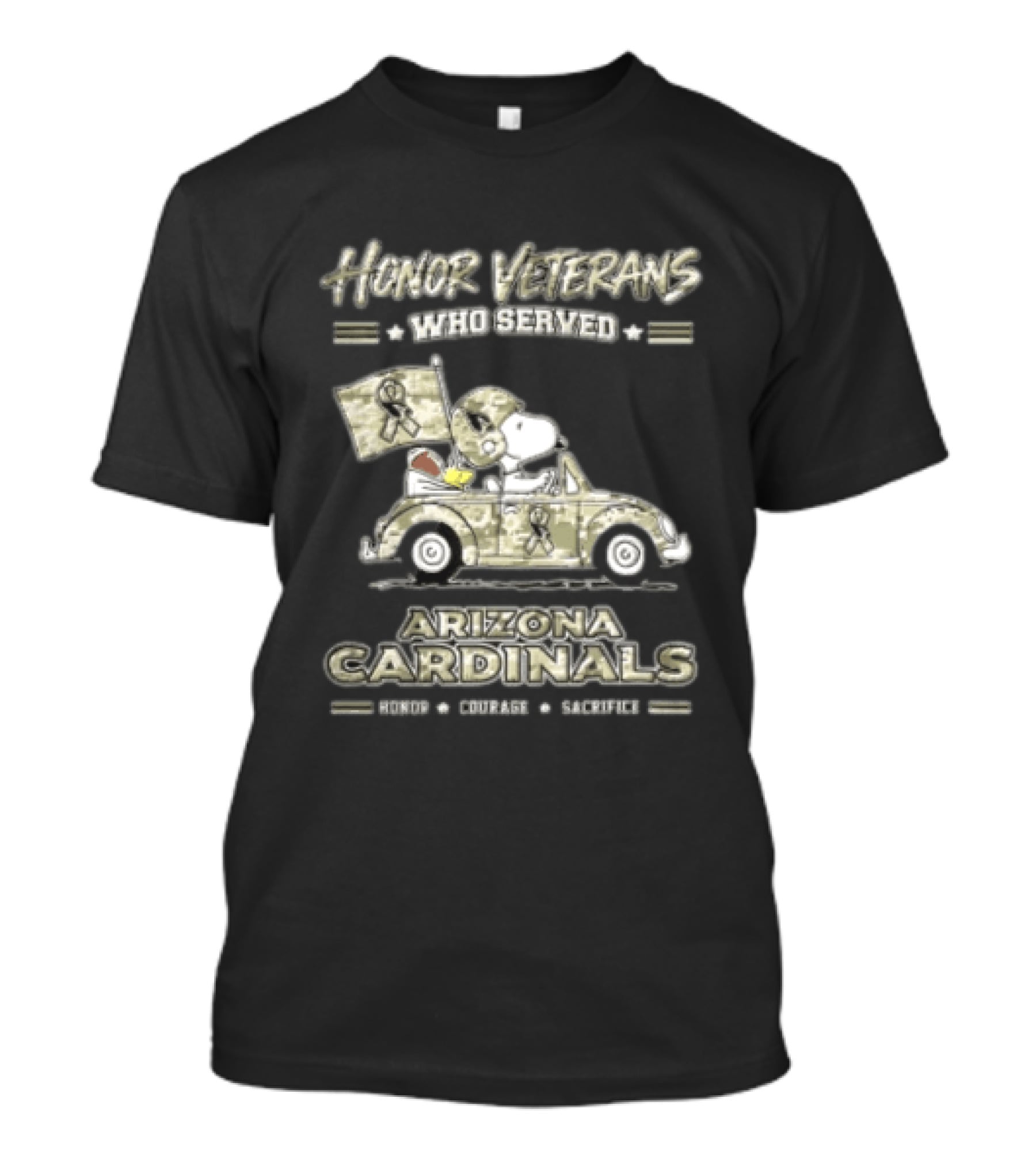 Honor Veterans Who Served Arizona Cardinals Snoopy Car Flag Salute Troops T-Shirt
