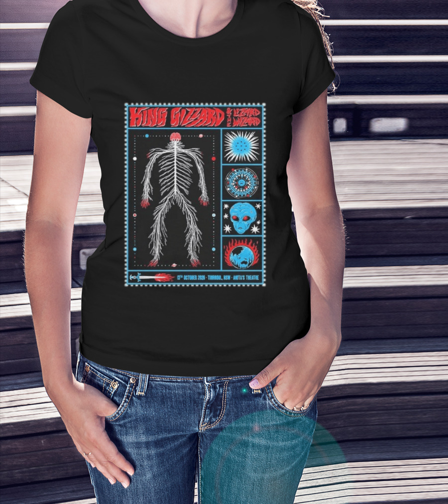King Gizzard Thirroul NSW Anita's Theatre 13 October 2026 Skeleton Psychedelic T-Shirt