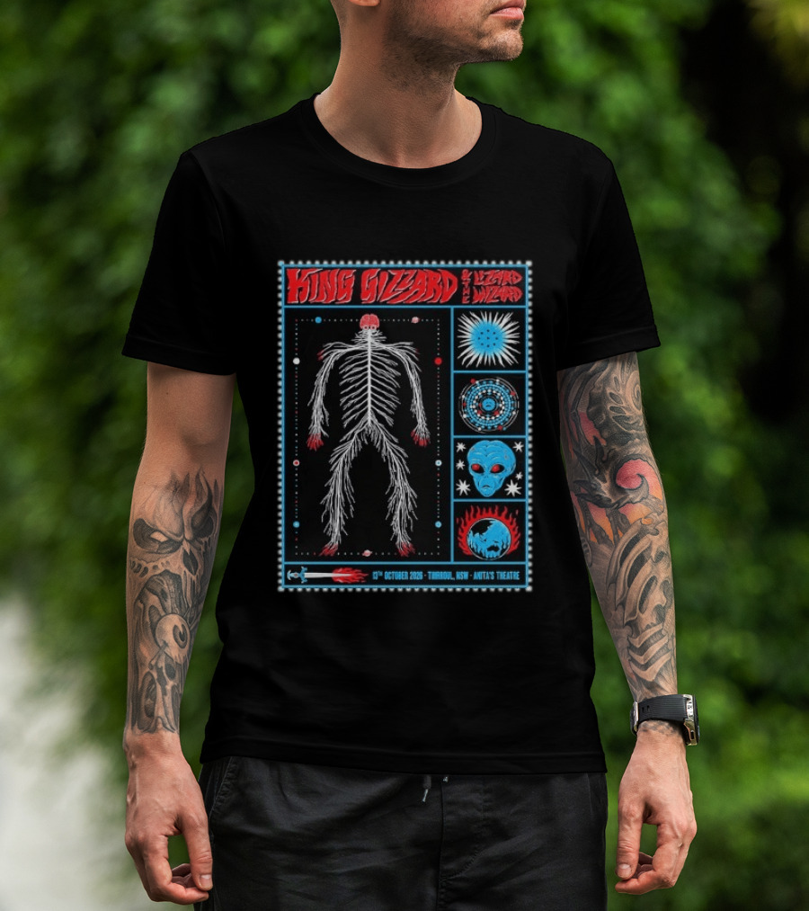 King Gizzard Thirroul NSW Anita's Theatre 13 October 2026 Skeleton Psychedelic T-Shirt