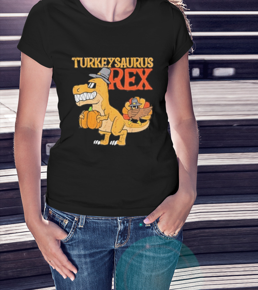 Turkeysaurus Rex Toddler Boys Thanksgiving Dab Turkey Dino 2024 T-Shirt