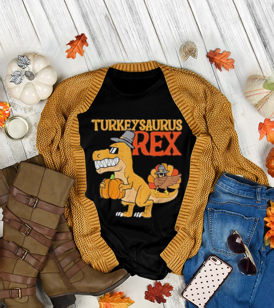 Turkeysaurus Rex Toddler Boys Thanksgiving Dab Turkey Dino 2024 T-Shirt