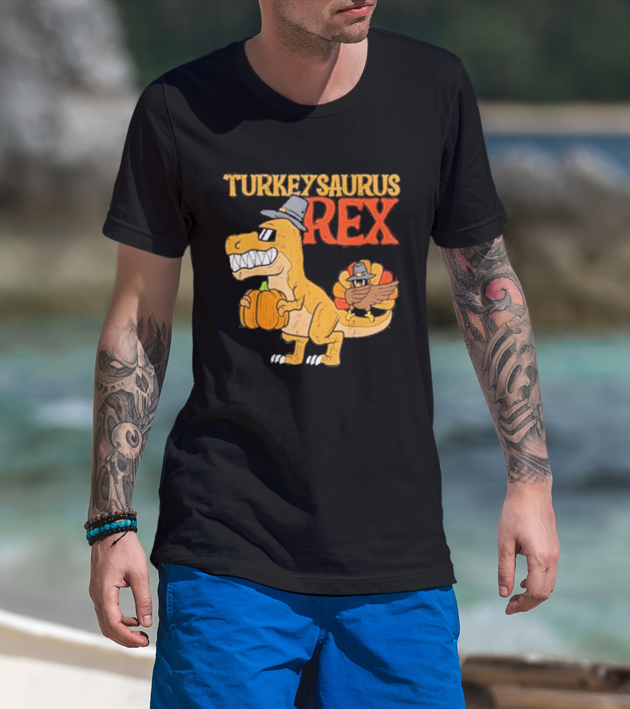 Turkeysaurus Rex Toddler Boys Thanksgiving Dab Turkey Dino 2024 T-Shirt