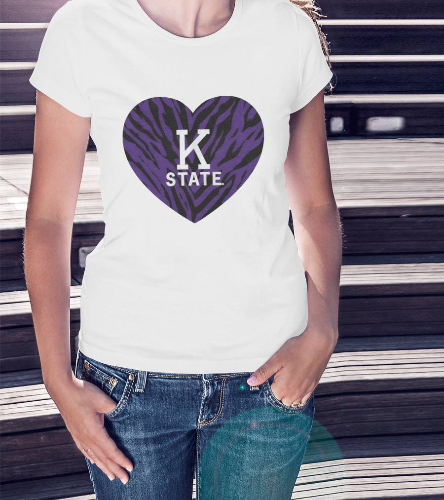 K State Wildcats Purple Zebra Heart Kansas State T-Shirt