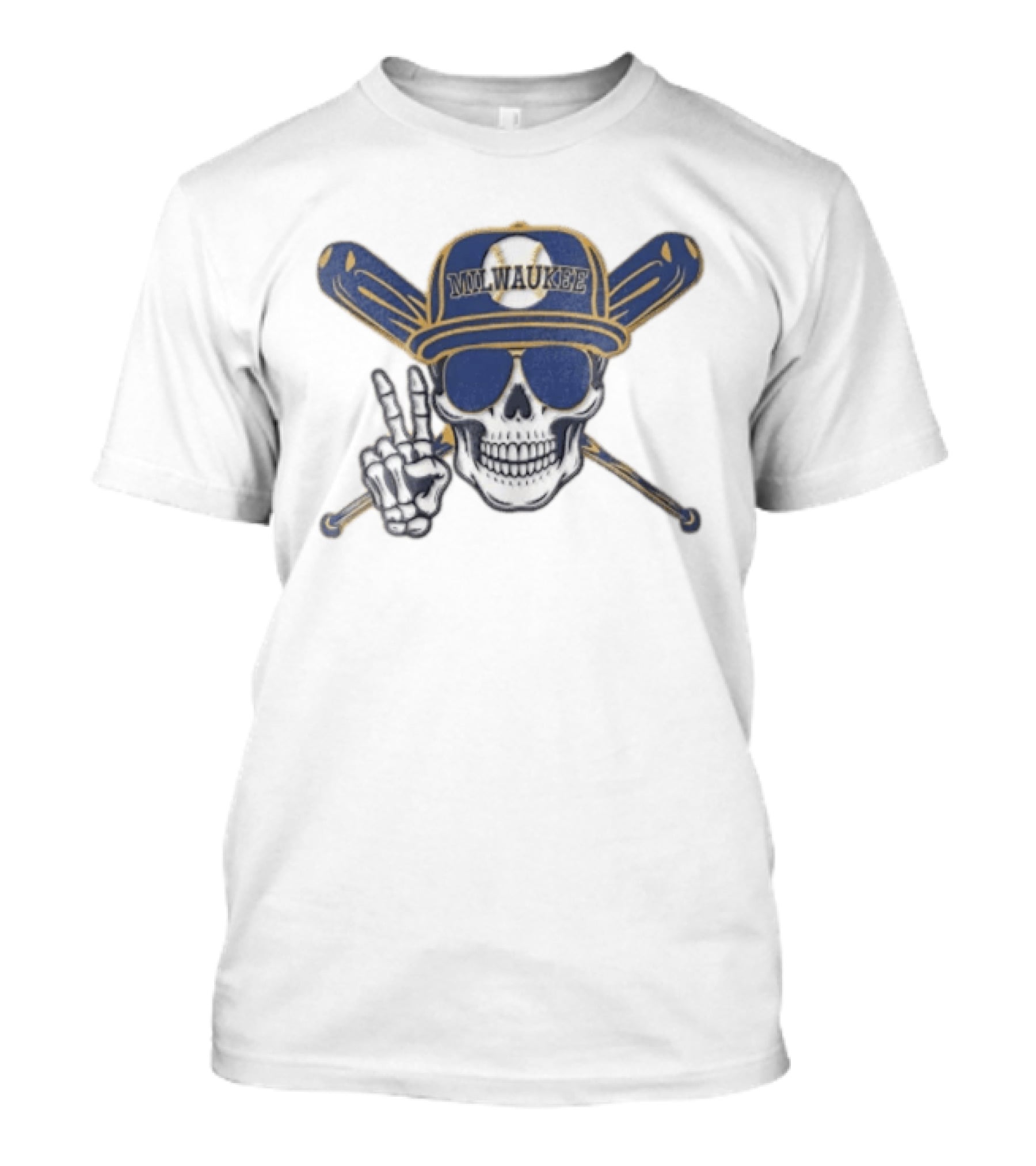 Milwaukee Brewers Skull Cap Sunglasses Peace Sign Baseball Bats T-Shirt