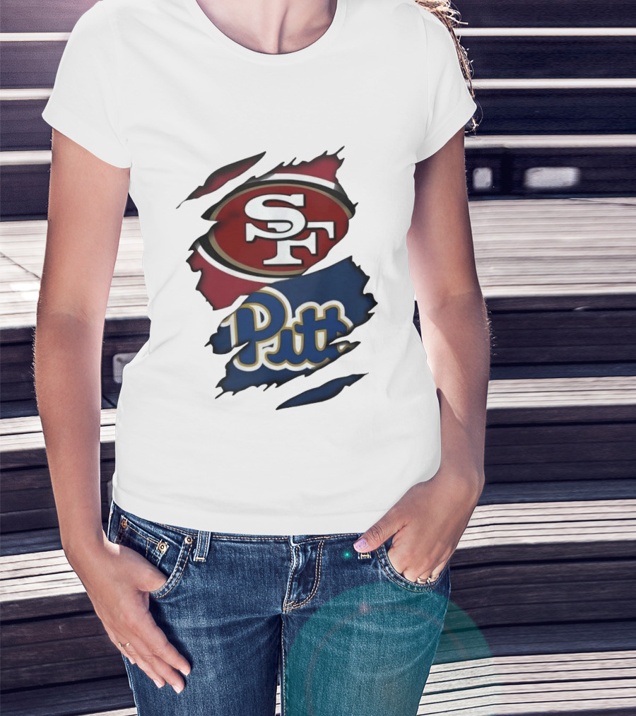 San Francisco 49ers SF Pittsburgh Panthers Pitt Distressed T-Shirt